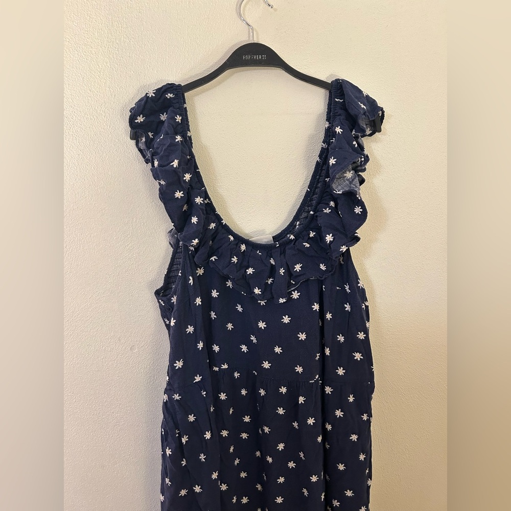 Ava & Viv Dark Blue Dress with White Floral Pattern 3x - Picture 2 of 4